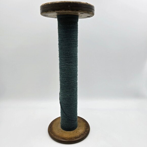 Vintage Wood Spool Primitive Wooden Green Thread Silk Wool Textile Industrial Bo - Picture 6 of 11